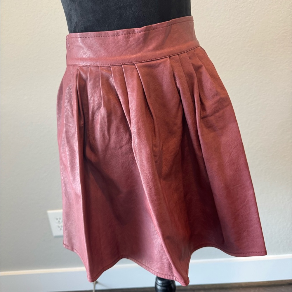 Chic Leather A-Line Skirt in Deep Red